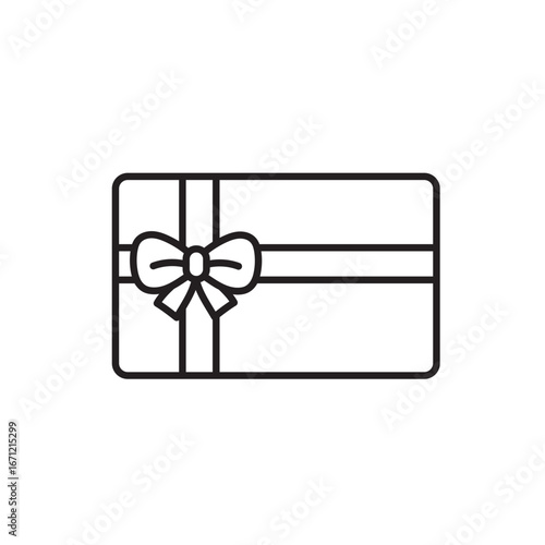 A vector icon of a gift card decorated with a bow, symbolizing prepaid cards or holiday rewards, created in line style with editable stroke