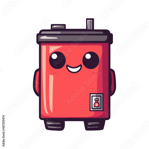smiling, anthropomorphic red water heater or tank,drawn in cute cartoon style for plumbing websites,home repair blogs,or articles about appliances,energy,maintenance