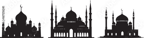 Mosque silhouette vector set – Islamic architecture landmark illustration
