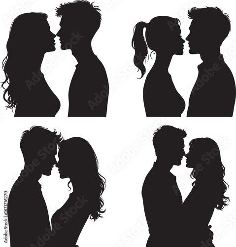 Couple silhouette vector set – love and romantic relationship illustration icons
