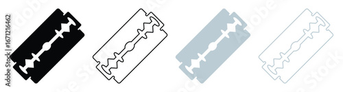 Razor Blade Icon Set – Sharp Metal Blade Symbol Collection in Thin Line Outline Vector Illustration.