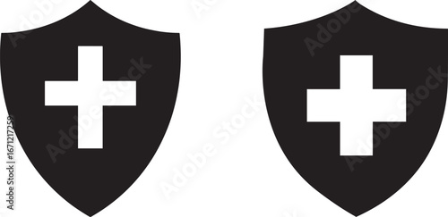 Medical cross shield icon vector set – health and hospital logo symbols