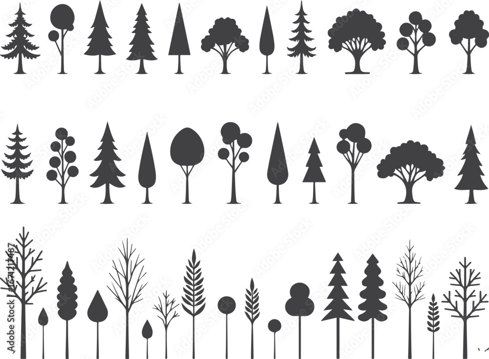 Naklejka premium Tree silhouette vector collection – forest, woodland, and nature illustration set