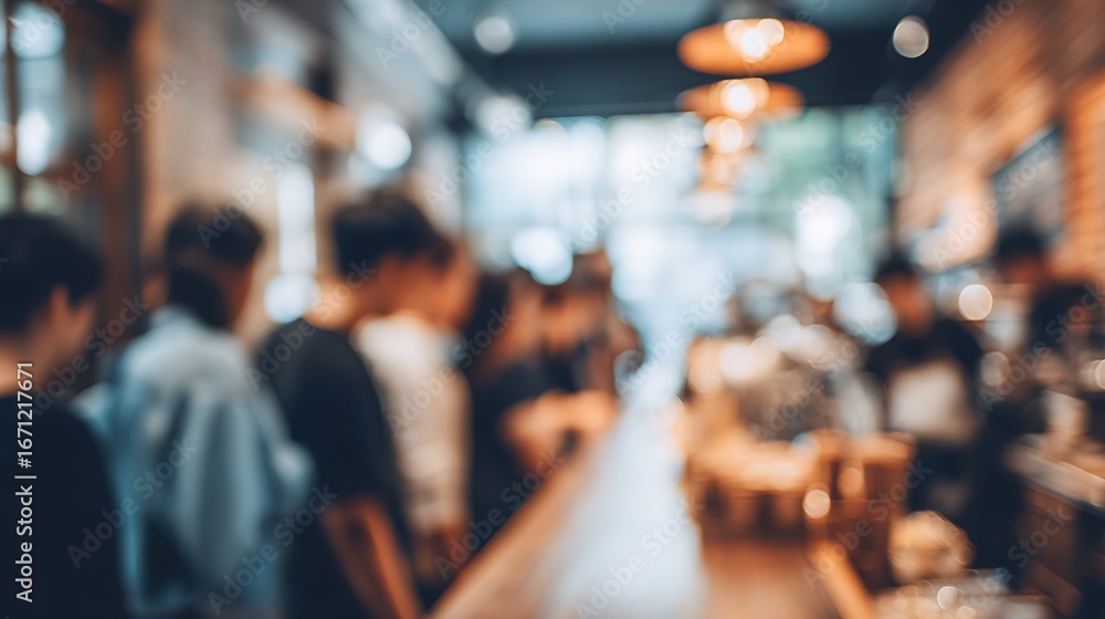 Fototapeta premium People Queuing Blur Waiting in Line at a Busy Cafe