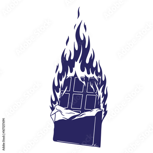 A burning chocolate bar in flames representing intense passion or craving concept