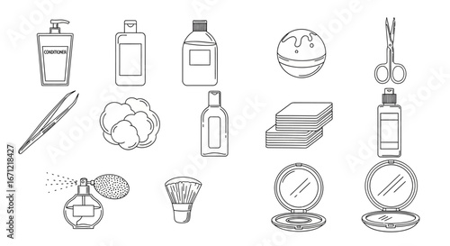 Collection of Line Art Beauty and Cosmetic Products