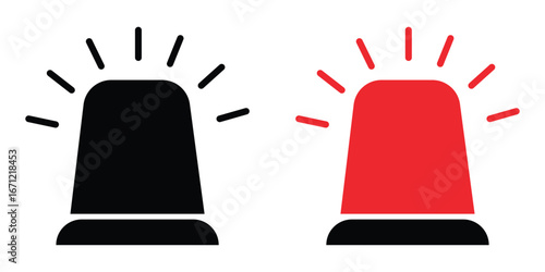Red Emergency Siren Icon – Flashing Warning Light Alert Vector for Danger, Alarm, and Security Signal.