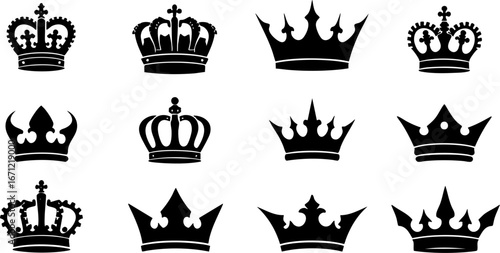 Set of Black Heraldic Crown Icons