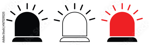 Red Emergency Siren Icon – Flashing Warning Light Alert Vector for Danger, Alarm, and Security Signal.