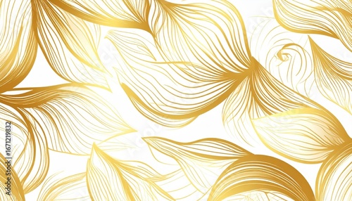Elegant Abstract Pattern of Luminous Golden Leaves with Flowing Lines.