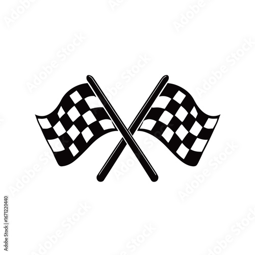 Two crossed checkered flags represent the conclusion of a race, symbolizing competition, victory, and the thrill of the finish line, often seen in motorsport events.