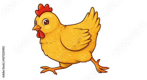 Cute Yellow Chicken Walking Energetically Isolated Transparent Background Farm Animal