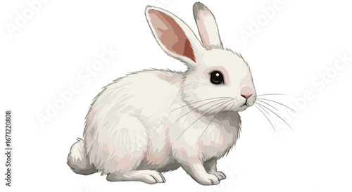 Fluffy White Rabbit Sitting Calmly Symbolizing Purity and Innocence Isolated on Transparent Background