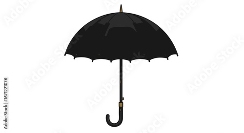 Elegant Black Umbrella Protecting From Rain Isolated on Transparent Background for Weather Protection
