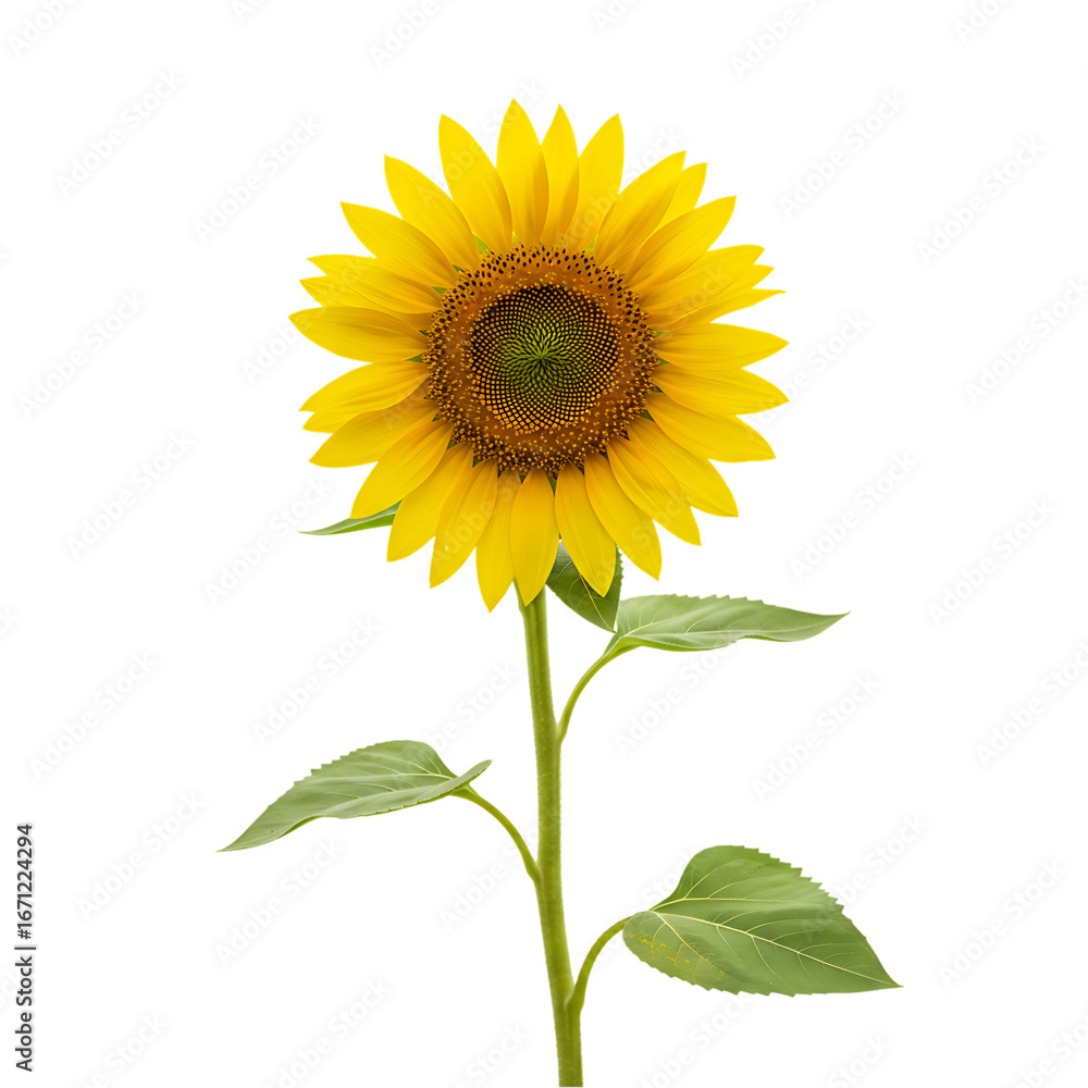 Obraz premium Vibrant Sunflower: A Single Bloom Against White