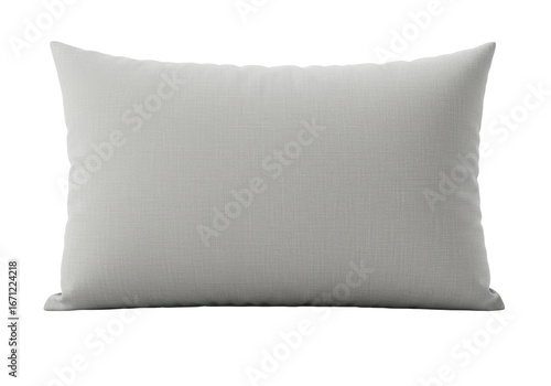 Isolated lumbar cushion for sofa or bed, filled with down, with gray fabric cover texture plain
