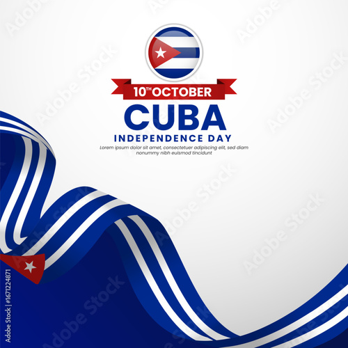 Cuba flag for independence day square banner background with waving ribbon flag