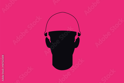 The silhouette of a construction worker, wearing a hard hat, stands against a vibrant pink background. The focus is on the outline, emphasizing safety and construction work.