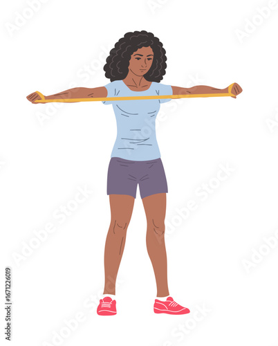 Young woman doing dumbbell lateral raise exercise for shoulder strength