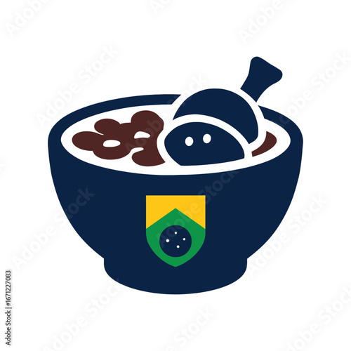 Bowl of Food with Brazilian Flag Emblem and Chicken Leg meat stew