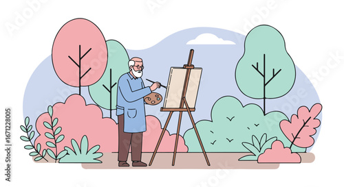 Artist painting in garden