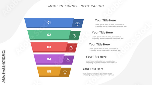 Modern funnel infographic template with 5 options
