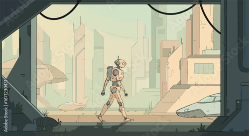 Robot in Futuristic City