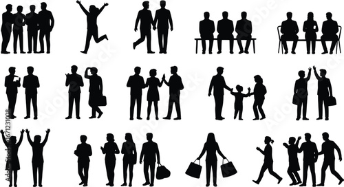 Collection of diverse silhouette figures engaged in various activities displayed in groups