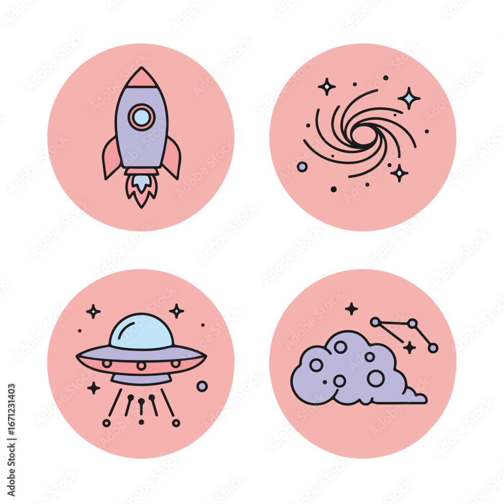Fototapeta premium Outerspace icons on circles
