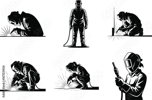 Welder Silhouette Vector Illustration, Welding Worker Silhouette Clipart Design