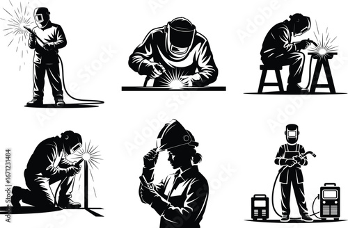 Welder Silhouette Vector Illustration, Welding Worker Silhouette Clipart Design