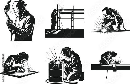 Welder Silhouette Vector Illustration, Welding Worker Silhouette Clipart Design
