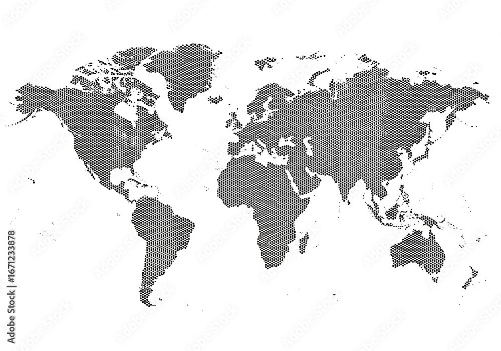 Fototapeta premium World map created with small black dots on a white background