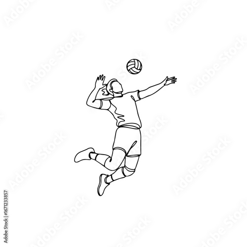 volleyball player, simple minimalist aesthetic one line art, isolated on white background
