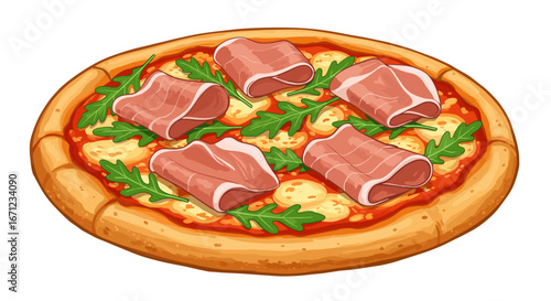 Delicious Prosciutto Arugula Pizza Freshly Baked and Ready to Eat Isolated on Transparent Background
