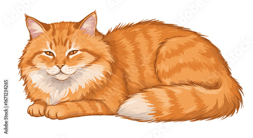 Adorable ginger tabby cat resting peacefully on transparent background cozy and warm domestic pet illustration