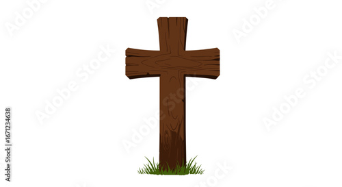 Rustic Wooden Cross Symbol of Faith Hope Remembrance Isolated on Transparent Background