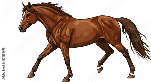 Majestic Chestnut Horse Striding Gracefully Elegant Equine Beauty Isolated on Transparent Background