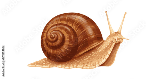 Detailed Realistic Snail Crawling Slowly With Shell Isolated On Transparent Background For Nature Study