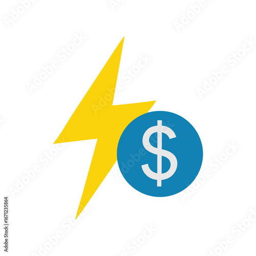 Electricity Cost and Energy Price Illustration with Lightning Bolt and Dollar Sign Indicating High Utility Bills and Rising Rates