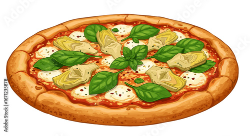 Delicious Artichoke Basil Mozzarella Pizza Perfect for Gourmet Meal Isolated on Transparent Background