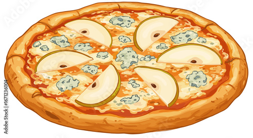 Delicious Pear and Blue Cheese Pizza Isolated on Transparent Background Deliciously Baked Gourmet Food Isolated on Transparent Background
