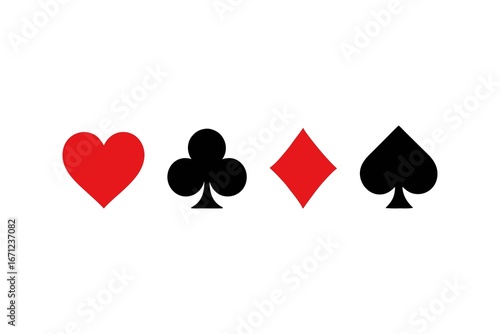Playing Card Suits Set Hearts Clubs Diamonds and Spades Isolated on White Background Minimalist Design Concept for Games and Casino Theme