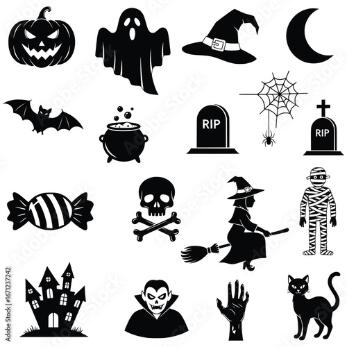 Simple Scary Halloween Icons Generative AI