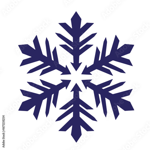 Isolated navy blue symmetrical snowflake design perfect for winter holiday season decoration