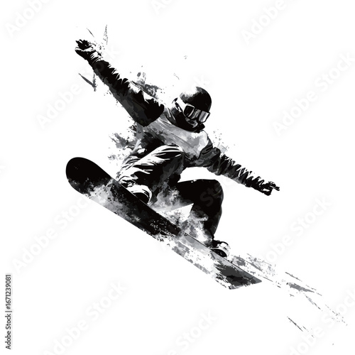 A snowboarder executes an impressive aerial maneuver while riding stylishly over soft snow.