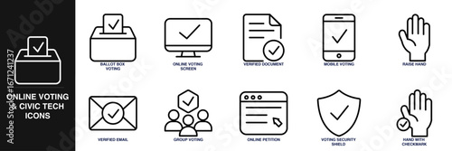 Online Voting and Civic Tech Line Icon Set