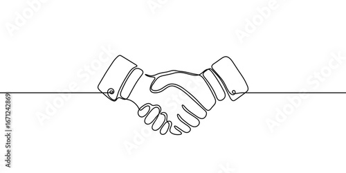 Line handshake hand continuous people business outline partnership vector together. Handshake line hand concept art trust deal agreement one illustration sketch isolated background work team man.
