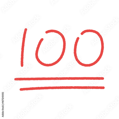 マーカーのようなくっきり赤い手書きのかわいい100点の文字 - 点数や番号を表す数字、満点･完璧のイメージ素材