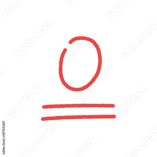 マーカーのような濃い赤の手書きのかわいい0点の文字 - 点数やゼロを表す数字、全問不正解のイメージ
